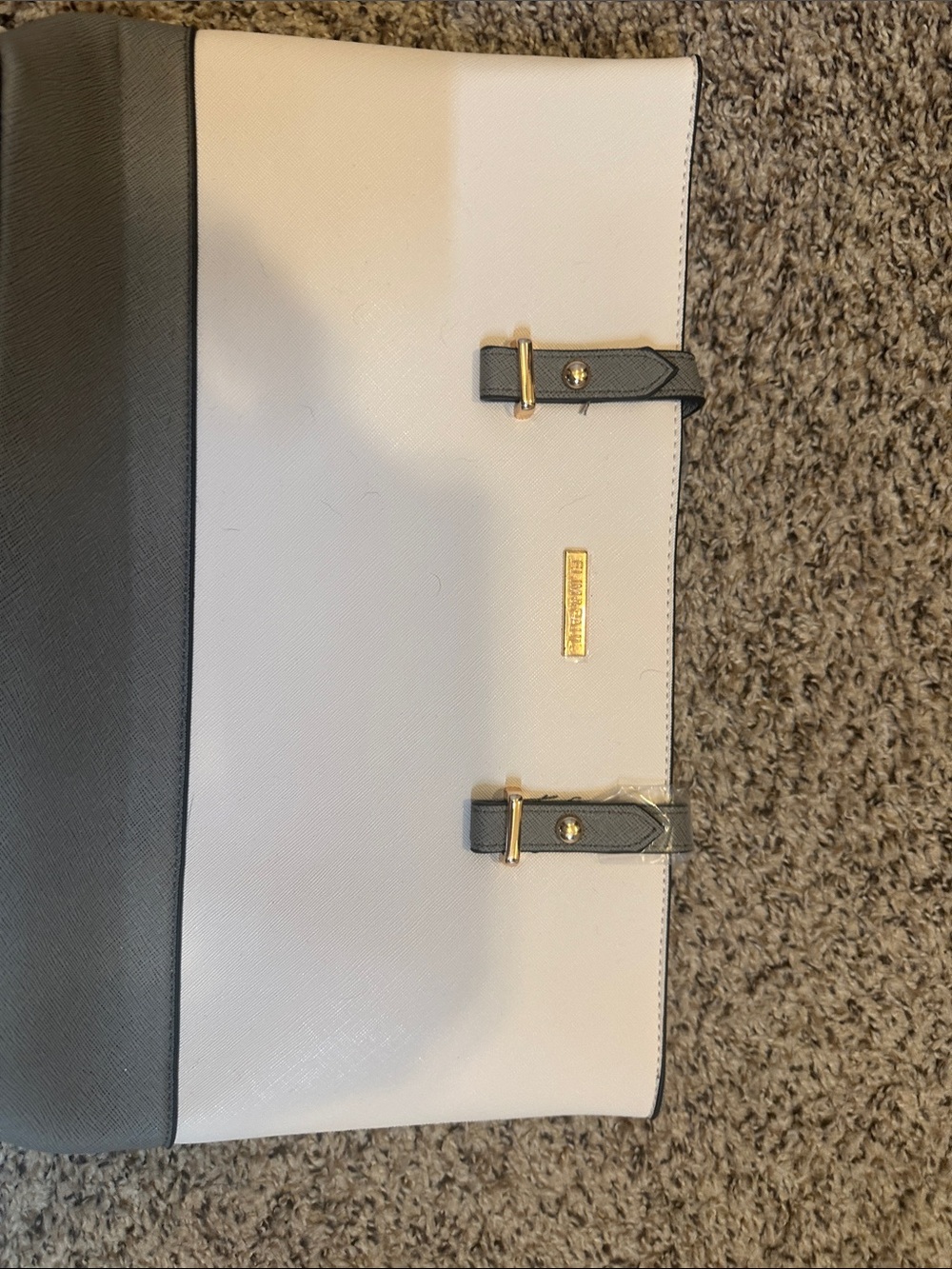 Two-Tone White and Gray Leather Tote Bag